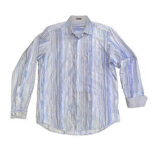 Bugatchi UOMO mens shirt Classic Fit, Blue Camo, 80% cotton & 20 % Linen
